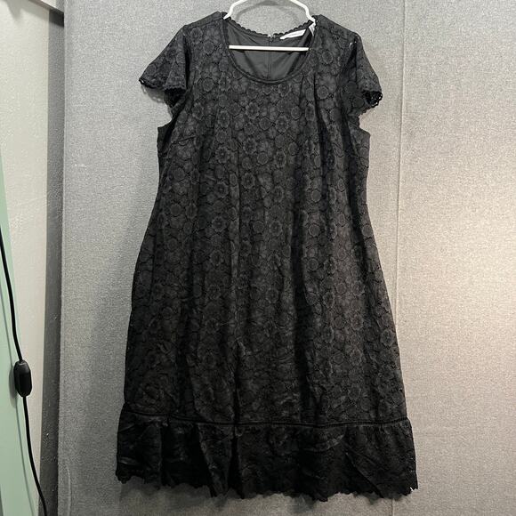 Isaac Mizrahi Live Regular Lace Dress with Lattice Trim Pitch Black Size 1X - Picture 1 of 13